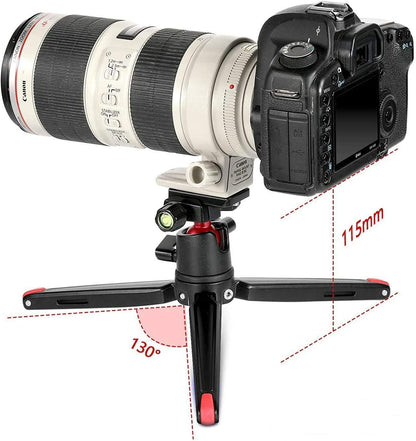 Tabletop Tripod, Mini Desktop Travel Tripod Aluminum Alloy with 360 Degree Ball Head and Quick Release Plate Lightweight and Portable for Compact Cameras Dslrs, Phone, Gopro（Black）- BUT2287