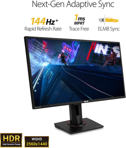 TUF Gaming 27" 2K HDR Gaming Monitor (VG27AQ) - QHD (2560 X 1440), 165Hz (Supports 144Hz), 1Ms, Extreme Low Motion Blur, Speaker, G-SYNC Compatible, VESA Mountable, Displayport, Hdmi,Black