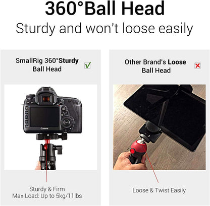 Tabletop Tripod, Mini Desktop Travel Tripod Aluminum Alloy with 360 Degree Ball Head and Quick Release Plate Lightweight and Portable for Compact Cameras Dslrs, Phone, Gopro（Black）- BUT2287