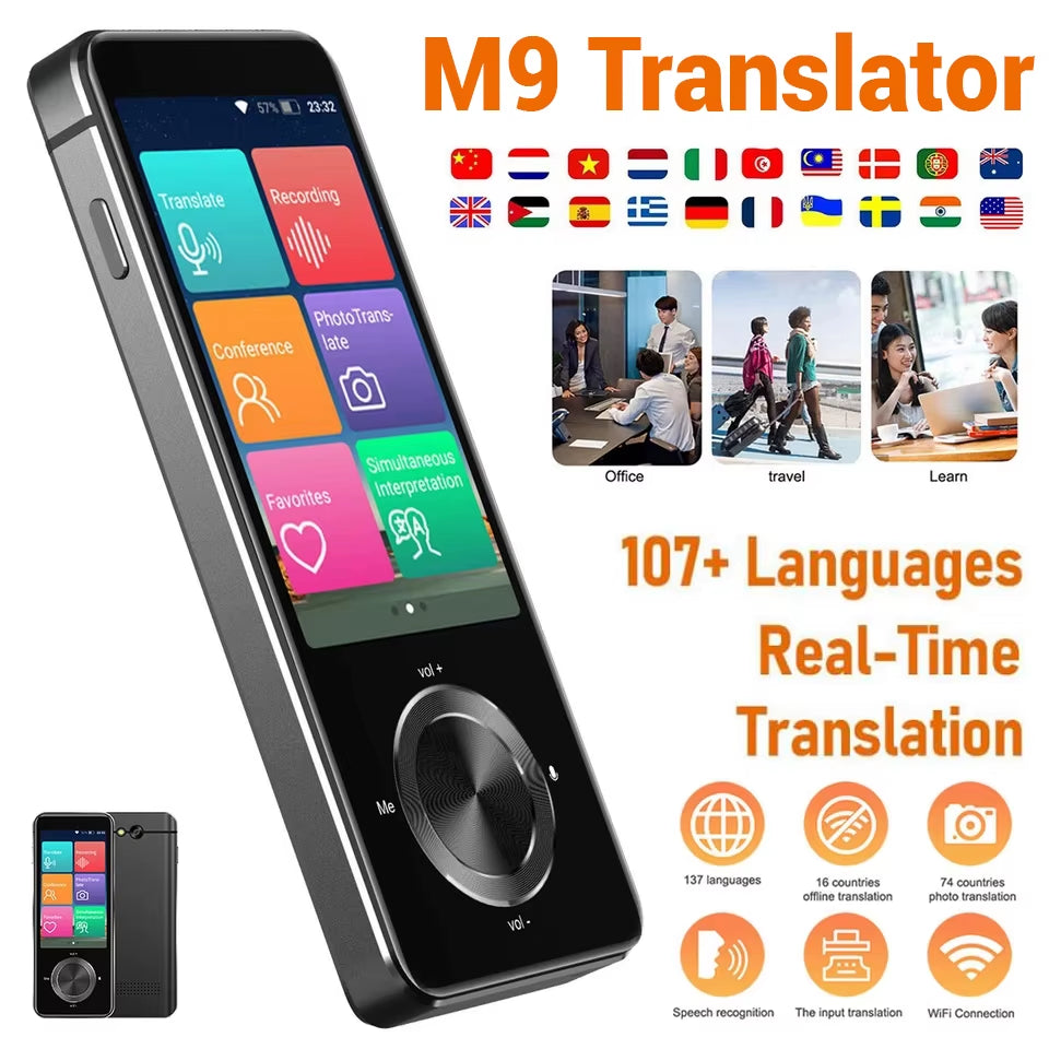 M9 Language Translator Device 107 National Languages Intelligent Translator Real-Time Voice, Recording, Text Translation Device