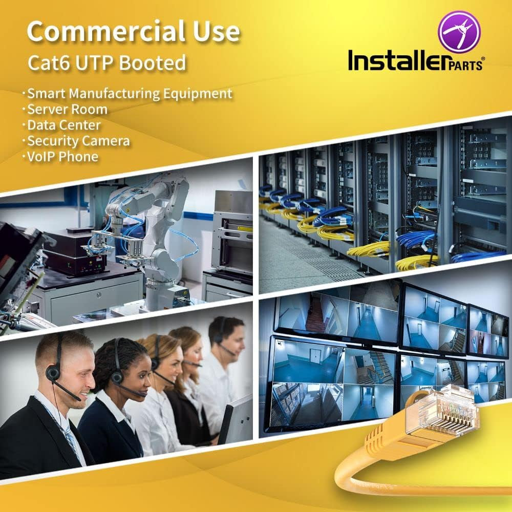 CAT6 Cable UTP Booted - Yellow - 100 FT - 5 Pack - Professional Series - 10Gbps, Cat6 Patch Cable, Network, Internet
