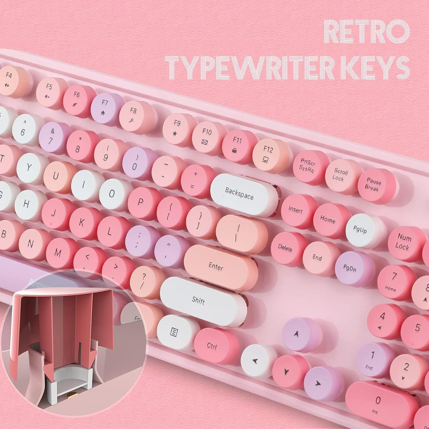 Wireless Keyboard and Mouse Combo, Sweet Mixed Color Cute Keyboard, 2.4G USB Ergonomic Keyboard and Mouse Combo