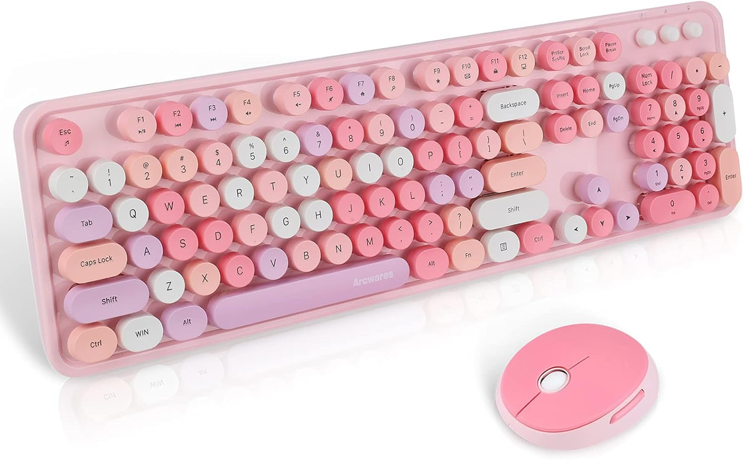 Wireless Keyboard and Mouse Combo, Sweet Mixed Color Cute Keyboard, 2.4G USB Ergonomic Keyboard and Mouse Combo