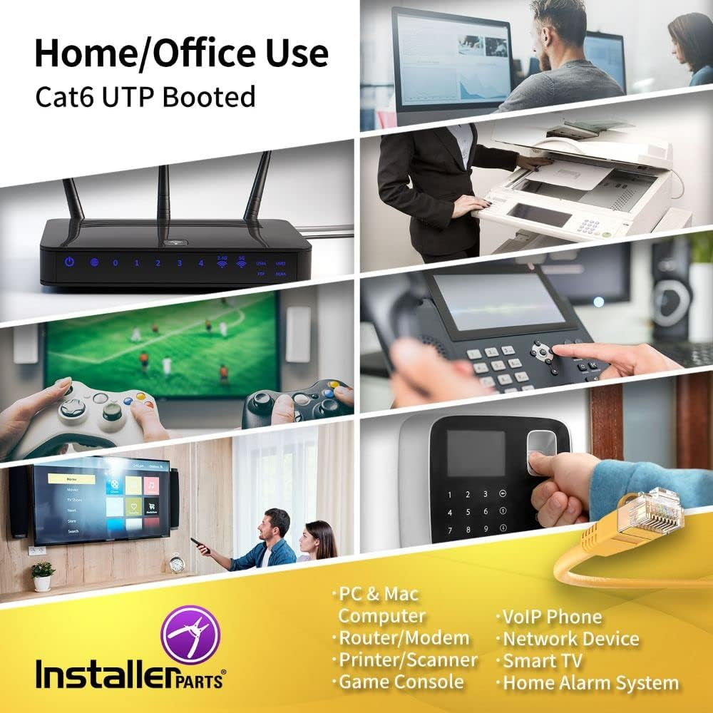 CAT6 Cable UTP Booted - Yellow - 100 FT - 5 Pack - Professional Series - 10Gbps, Cat6 Patch Cable, Network, Internet