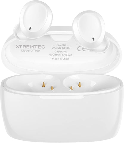 True Wireless Earbuds, Bluetooth Earbuds Noise Cancelling Bluetooth Headphones for Iphone/Android Small with Mic Waterproof Cordless In-Ear Earphones Deep Bass Sound (White)