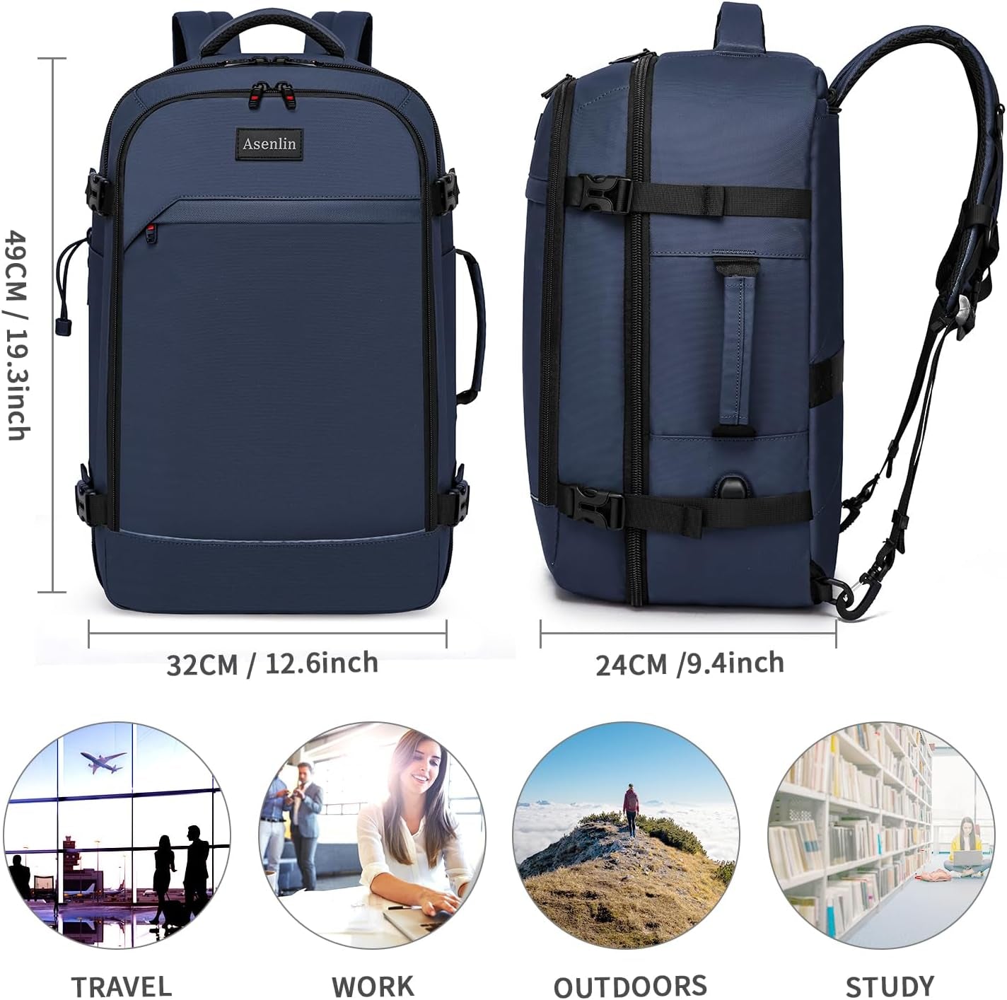 18 Inch Travel Laptop Backpack for Women Men，Business Travel Backpack Fit Flight Approved Water Resistant Computer Backpack Suitcase Backpack Blue